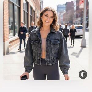 Hollister Y2K puff sleeve jacket Women's Black Denim Jacket